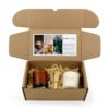 Photo de la Box Bien-être personnalisable, un goodie RSE et cadeau d'affaires avec bougie végétale, mug en verre et Palo Santo, parfait comme objets publicitaires écologiques.
