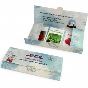 Coffret type carte de voeux contenant 3 sachets de graines au choix