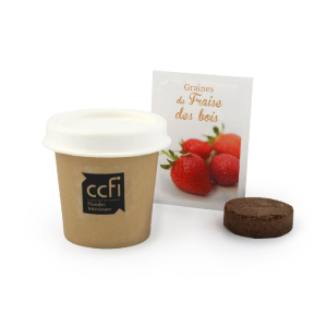 Kit de plantation pot carton personnalisable avec sachet de graines. Support de communication pour des campagnes publicitaires.