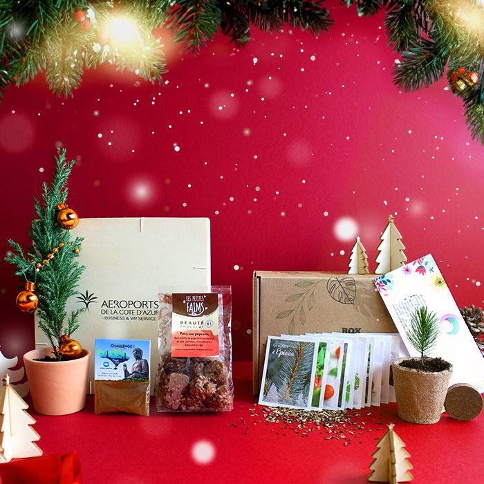 Cadeau com personnalisable de Noël : coffret chocolat et box jardinage grande collection.