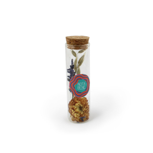 Support de communication pour branding composé d'un tube de fleurs séchées personnalisable
